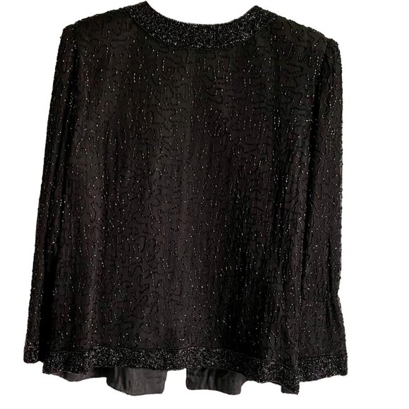 Laurence Kazar New York Black Beaded Silk Jacket Women's XL - Picture 7 of 13